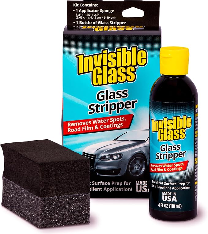 91411 Glass Stripper Water Spot Remover Kit – Cerium Oxide Based Auto Glass Polish for Windshields, Hard Water Spots, Road Films & Old Coatings – 4 Fl Oz