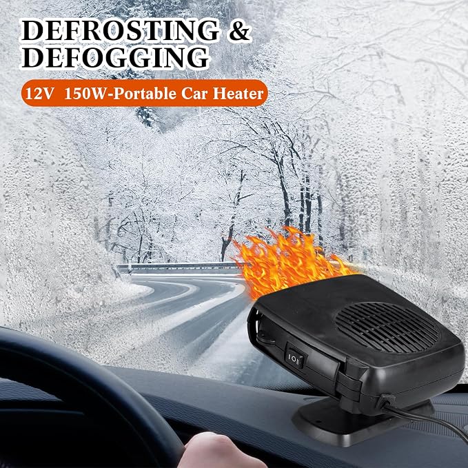3 Pcs Portable Car Heater 150W 12V Car Heater Plug in Cigarette Lighter Defroster for Windshield 360 Degree Rotation Heating and Cooling Fan Auto Demister Cooling Air Circulator