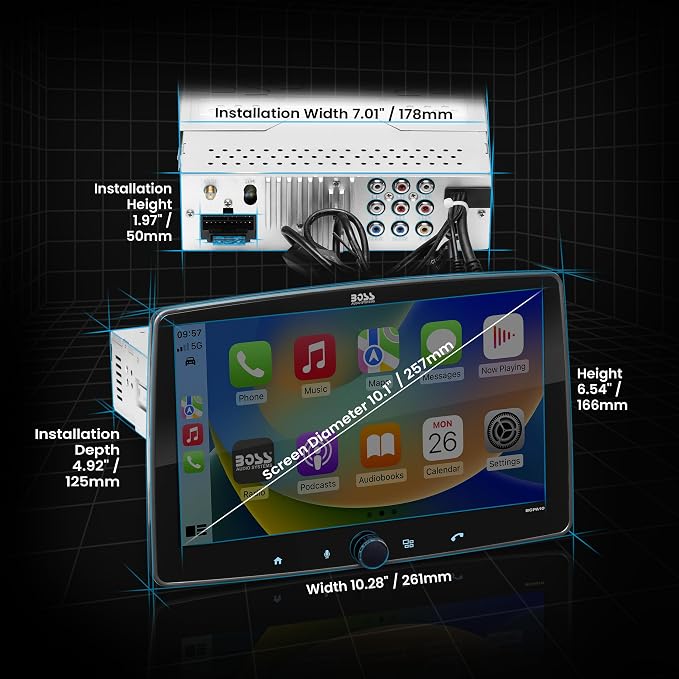 BCPA10 Single DIN Car Stereo Wireless Apple CarPlay, Wireless Android Auto, 10.1 Inch Touchscreen, Bluetooth, AM/FM Radio Receiver