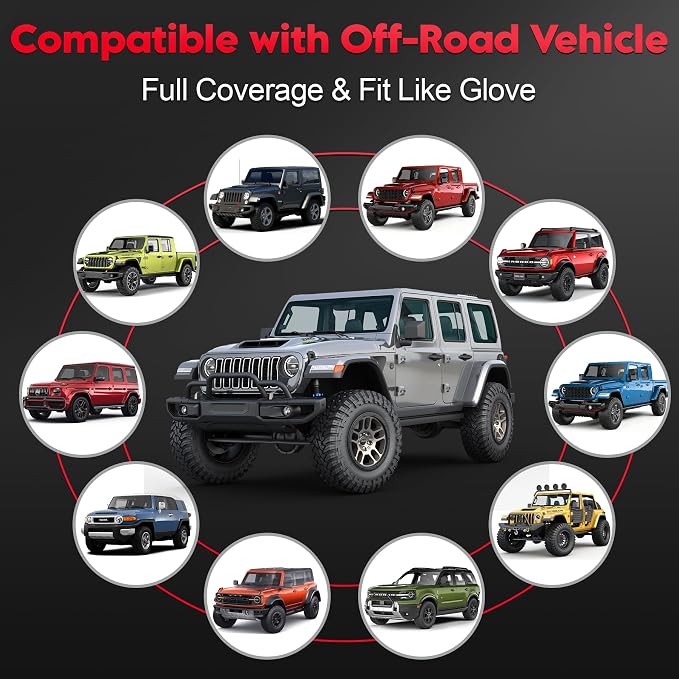 Car Windshield Snow Cover for Jeep Wrangler - 600D Car Windshield Snow Ice Cover Front Window Covers for Jeep Wrangler, Jeeps Gladiator, Ford Bronco, Toyota FJ Cruiser, Benz G Class, and More