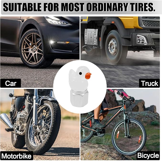 4 Pack Cute Duck tire Valve caps, Glow in The Dark Tire Valve Caps, Interesting and Practical Tire Decoration, Can be Used for Cars, Motorcycles, Trucks, and Bicycles.(White)