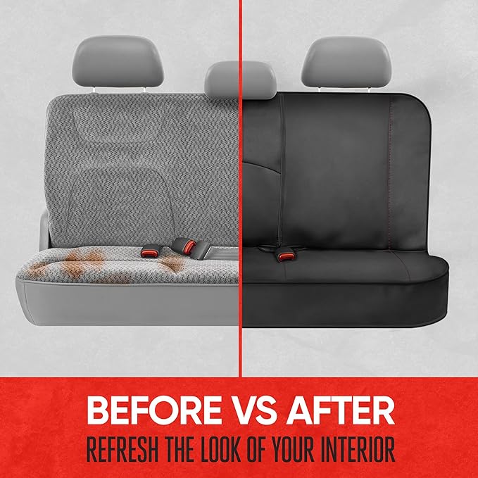 Neoprene Waterproof Seat Covers for Cars, Trucks, & SUV – Black & Red Automotive Interior Protectors - Rear Split Bench Protector for Kids Dogs & Pets – Forros para Asientos de Carro