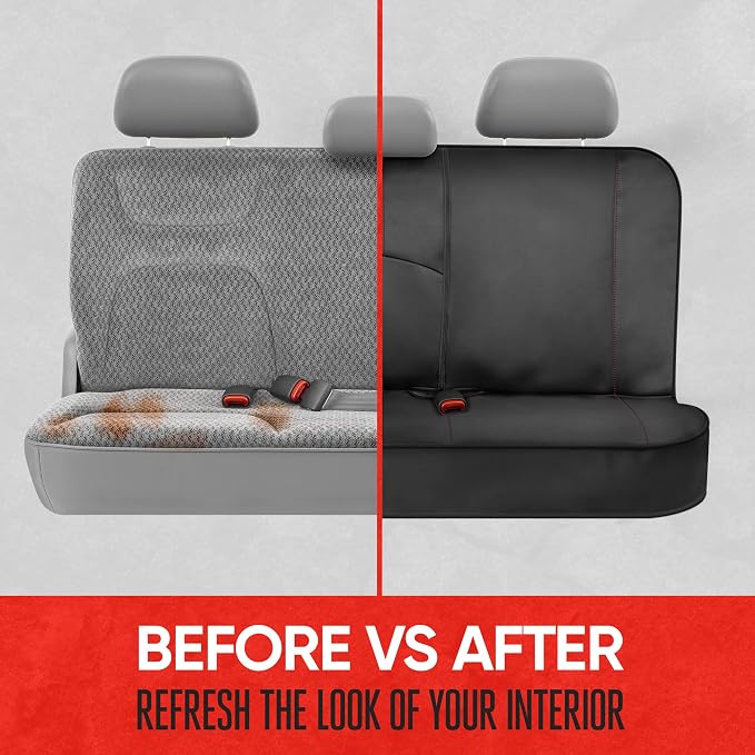 SpillGuard Waterproof Rear Bench Car Seat Cover, Red Stitching – Split Bench Rear Seat Protector with Neoprene Padding, Back Seat Cover for Kids & Dogs, Car Interior Covers