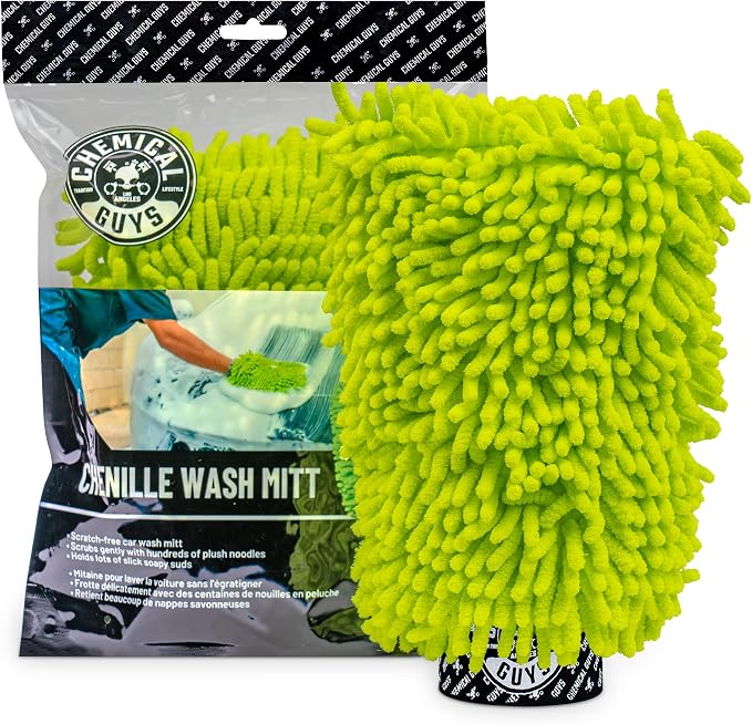 MIC493 Chenille Premium Scratch-Free Microfiber Wash Mitt, Lime Green, 9.6" x 2.3" x 7" (Pack of 2)