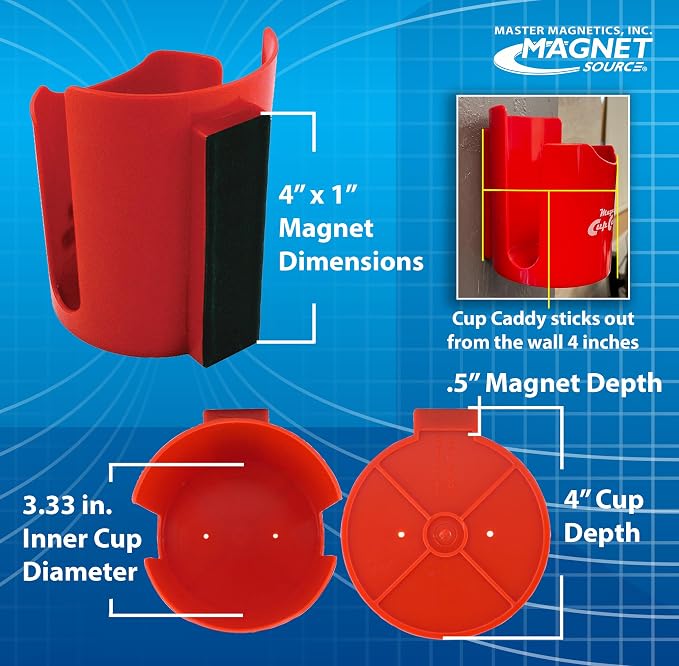 Magnetic Cup Holder - Caddy for Bottles,Glasses,and Cans - Fits on Fridge,Lawnmower,Forklift,Cart,or Ladder - Heavy-Duty Magnet,(Pack of 6)