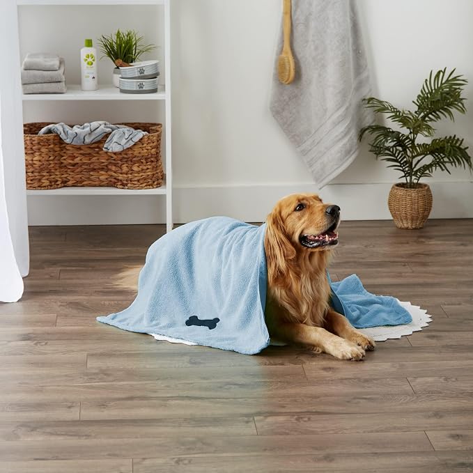 Pet Grooming Microfiber Towel, Embroidered Collection, X-Large,41x23.5", Blue