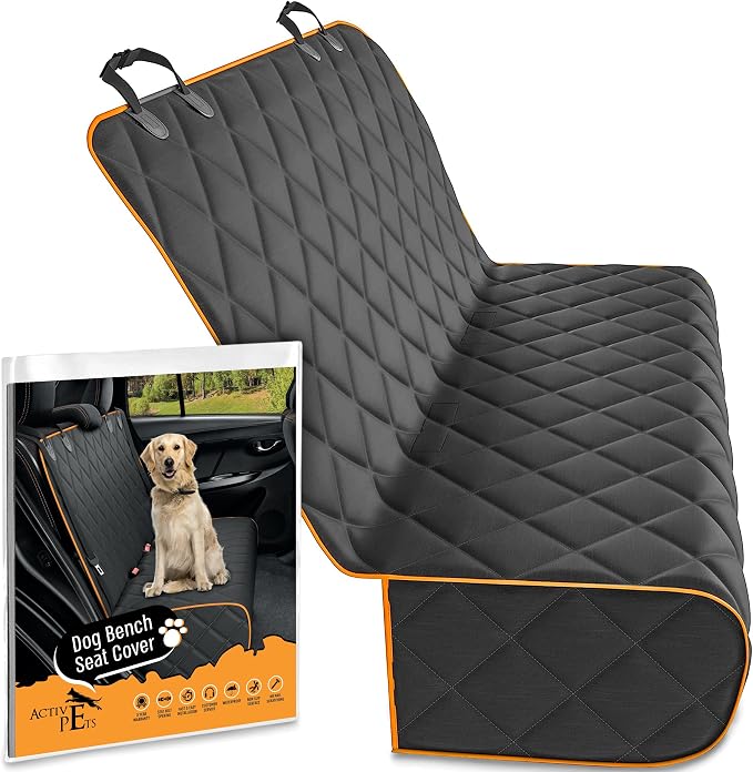 Orange Car Rear Seat Cover for Dogs, Durable Waterproof & Scratch Resistant Vehicle Backseat Protector, Nonslip Dog Accessory & Pet Protection for Back Seats, Machine Washable