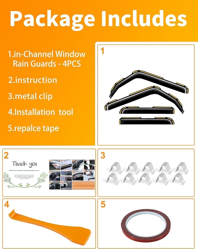 in-Channel Window Rain Guard for Jeep Wrangler JL 2018-2026 and Jeep Gladiator 2020-2026 Rain Guards Side Window Visors Low Profile Vent Visor Window Deflectors Vent Shades Car Accessories