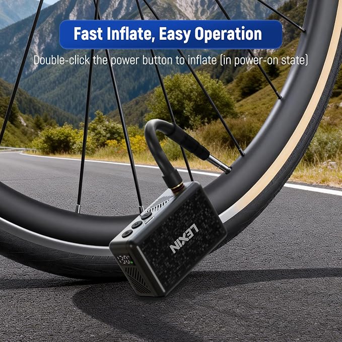 P2 Mini Electric Bike Pump with Gauge, 130PSI Portable Bicycle Pump with Presta & Schrader Valve, 800mAh Air Pump for Bike Tires, Auto Shut-Off, Fast Inflation for Road Bike, MTB, E-Bikes