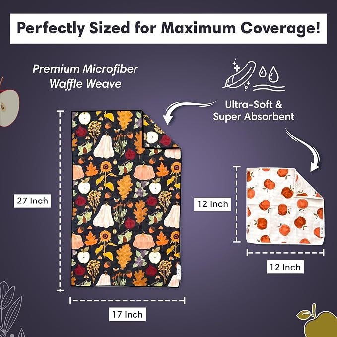 crae. Microfiber Hand Towel & Washcloth Set of 2 - Double-Sided, Waffle Weave, Super Absorbent, Lint-Free, Fast Drying -for Bathroom, Kitchen, Car, and Window Cleaning (Jonny & Gather - Blue/Multi)