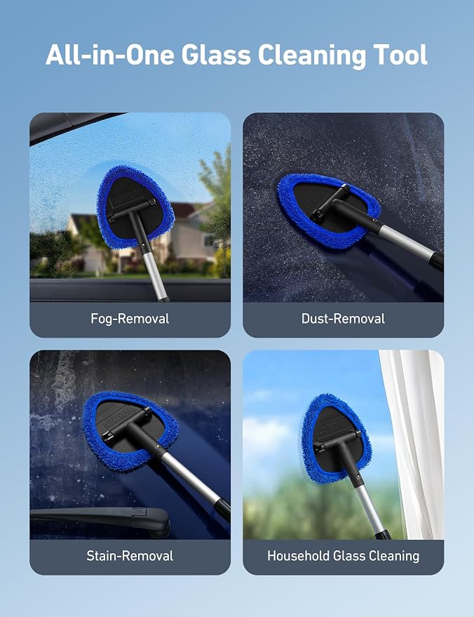 8pcs Windshield Cleaner Tool, Car Interior Detailing Kit with AC Vent Brush, 3 Cleaning Brushes, 4 Microfiber Pads and Spray Bottle, All-Inclusive Cleaning Solution, Car Accessories, Blue