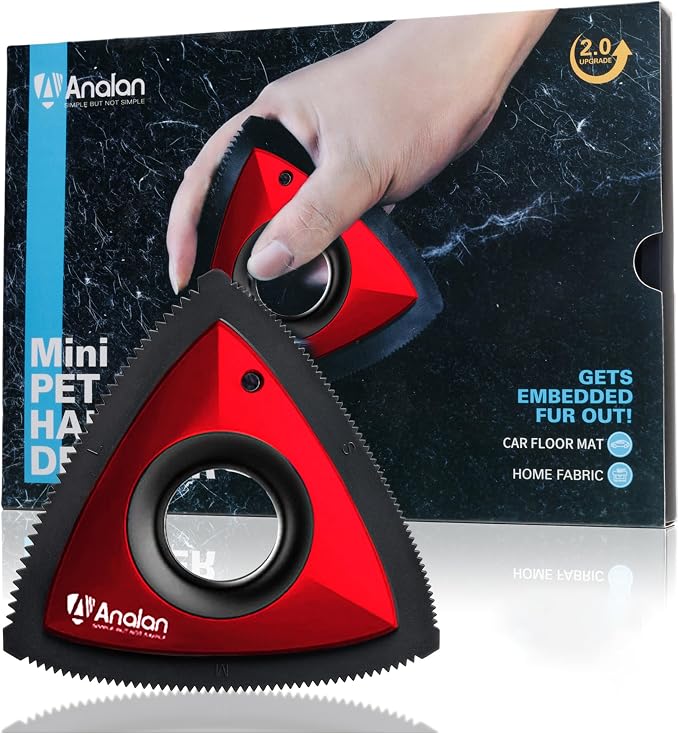 Mini Pet Hair Remover, Triangle Design for Car Interior, Couch, Carpet, Multi Color (Ruby Red)
