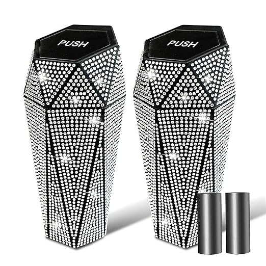 2 PCS Bling Car Trash Can with Lid, Bling Car Accessories Trash Bin, Leakproof Auto Garbage Can with 60 Trash Bags, Multipurpose Organizers and Storage for Home, Office (Silver Diamond)