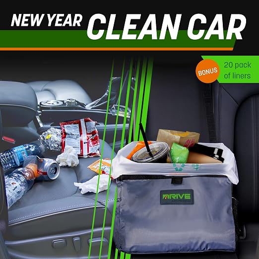 Auto Car Trash Can - Leakproof, Hanging Garbage Bin with 20 Trash Bags and Black Adjustable Strap - Truck & Car Accessories for Men and Women - Grey with No Lid