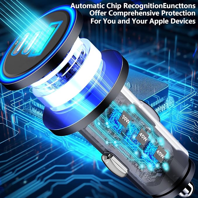 USB C Car Charger, 2Pack 3-Port 67W Dual PD USB-C&USB-A Car Power Cigarette Lighter USB Charger 3 in 1 PD/QC Type C Fast Car Charge for iPhone 17 17 Pro Max 16 15 14 13 12/Galaxy S26 S25/Pixel
