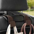 Leather Car headrest Hook for Purses and Bags (Brown, 2pcs) | Leather wrap hook with Larger strap holder, friendly to your leather purse. Strong load up to 44lbs.