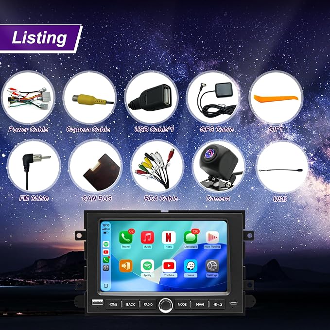 5GWiFi Upgrade Radio for Ford F150 2004-2008, F250/F350 2006-2016, E150/E250/E350 2009-2014, Expedition 2007-2014, Explorer Edge Mustang Fusion 7in Touchscreen Stereo Apple Carplay Android Auto GPS FM