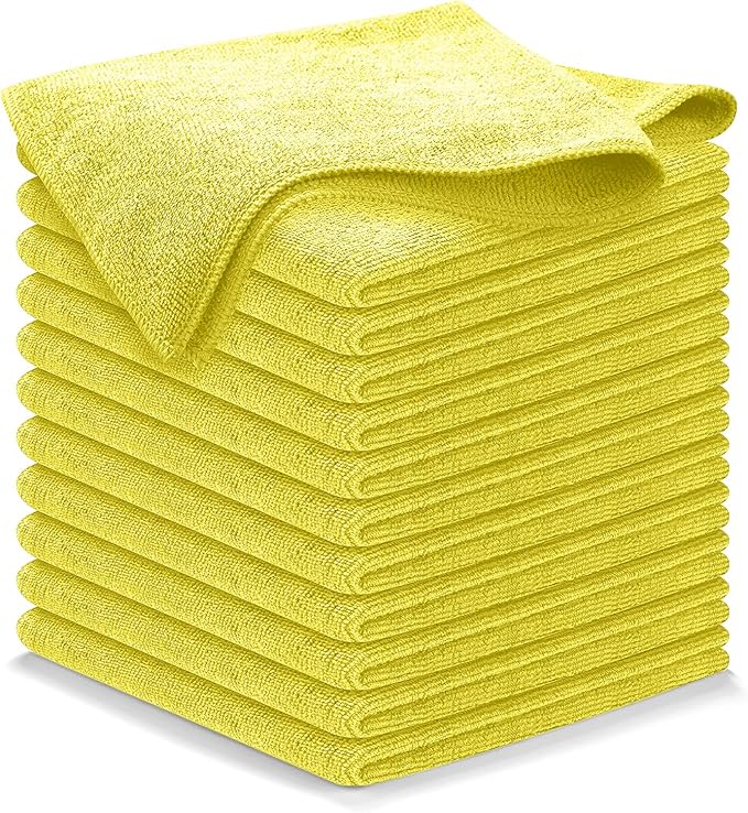 Microfiber Cleaning Cloth Yellow - 12 Pcs 12.5"x12.5" - High Performance - 1200 Washes, Ultra Absorbent Towels Weave Grime & Liquid for Streak-Free Mirror Shine - Car Washing Cloth