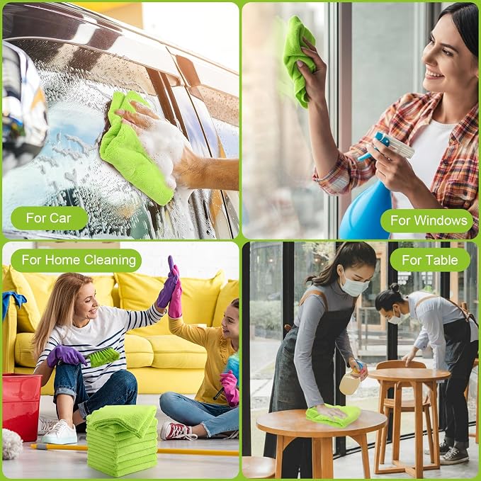 16 Pcs Car Microfiber Towels Buffing Drying Wash Cleaning Cloths Plush Large Towels Thick Care Polishing Detailing Waxing Scratch Proof Towel, 15.75 x 15.75 Inch (Light Green)