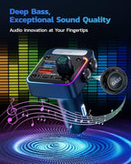 54W Bluetooth 5.3 Car Adapter with 4 Charging Ports [PD 36W & QC3.0 18W], Wireless Radio FM Transmitter with Deep Bass Player & 5 Colors LED Backlit, Hands-Free Calling - Blue