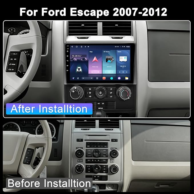4G+64G Car Radio Stereo for Ford Escape 2007-2012: Upgrade Android 15 9" Touchscreen Head Unit Wireless CarPlay Android Auto, BT 5.4, WiFi 6, GPS, FM, RDS, EQ, SWC, 1080P Backup Camera