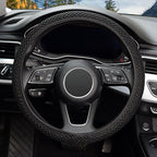 Elastic Stretch Steering Wheel Cover,Warm in Winter and Cool in Summer, Universal 15 inch, Microfiber Breathable Ice Silk, Anti-Slip, Odorless, Easy Carry,Black