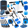 Car Wash Kit, Car Detailing Kit with Foam Gun, Car Wash Brush Mop and Large Folding Bucket Suitable for Car Cleaning, Blue Car Wash Set Gift for Men and Women