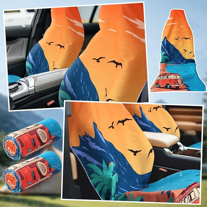 2 Pack Car Seat Towel Covers Athletic Running Towel Performance Microfiber Post Workout Sweat Washable Cover Non Slip for Seat Outdoor Sport (Beach Camping)