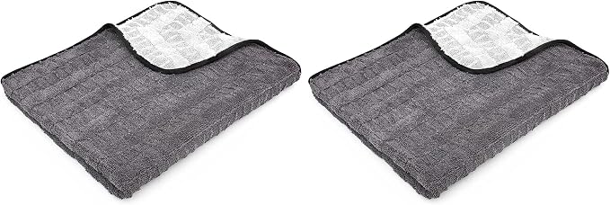 Gauntlet Car Drying Towel, Ultra-Absorbent 70/30 Blend Korean Microfiber, Dries Vehicles Faster Without Scratching, 900 GSM, 30x36 Inches, Ice Grey/Grey, 2-Pack