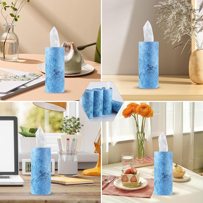 Car Tissue Holder, 4 Pack Car Cup Holder Facial Tissues with Travel Tissue Bag, Quick and Convenient Flower Combination Box(4 Canisters/200 Tissues) Blue