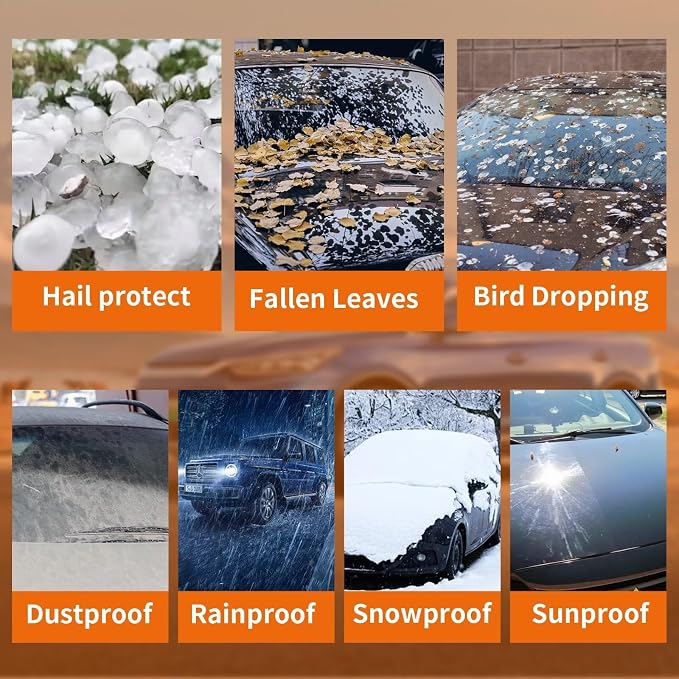 Half Car Cover Top, Windshield & Sunroof Cover for Ice and Snow | Waterproof, Easy Installation, Reflective Strip, Sunroof Leak Protection, Hail Protector, Fits Sedan 186-195 inch