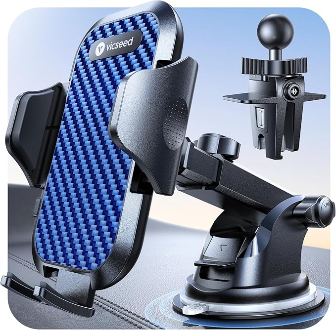Dark Blue Phone Holders for Your Car [Upgraded True Military-Grade Strongest Suction] Cell Phone Mount for Car Dashboard Windshield Vent Truck Boat Stand Adjustable for iPhone Android