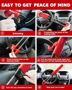 Steering Wheel Lock Anti-Theft Car Device Heavy Duty Security Car Lock Antitheft Locking Devices Great Deterrent Adjustable Car Wheel Lock Anti Theft for Vehicle Truck SUV with 3 Keys (Red)