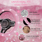 8 pcs Pink Bling Car Accessories Set for Women, Steering Wheel Cover, Sparkly Seat Belt Covers, Bling Gear Shift Cover, Universal Fit Most Cars (All Pink Diamond)
