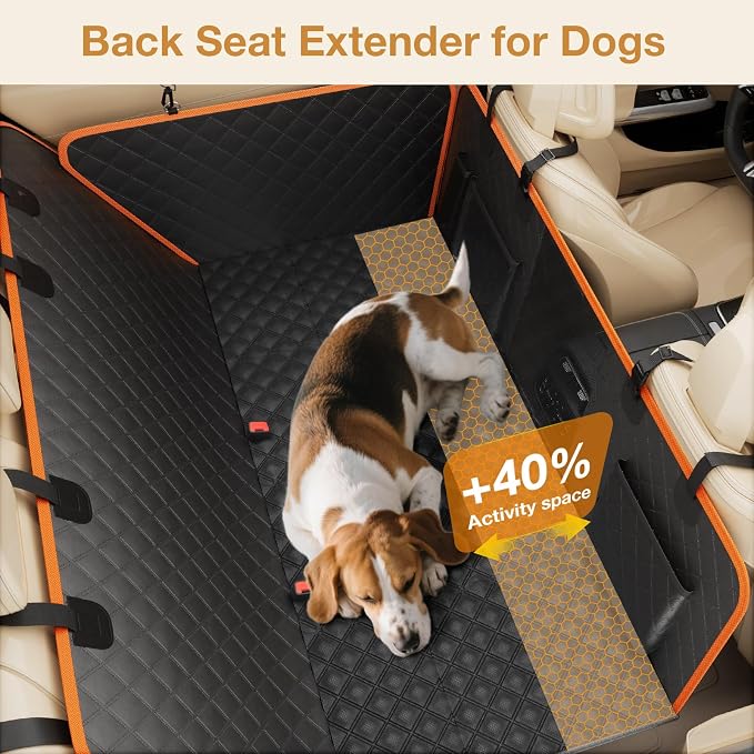 Dog Car Seat Cover for Back Seat, Back Seat Extender for Dogs 52 * 24.4in, Foldable in The Car, Hard PVC Panels Bottom Support to 330 lbs, for Cars/Mid-Size SUV/Small Truck
