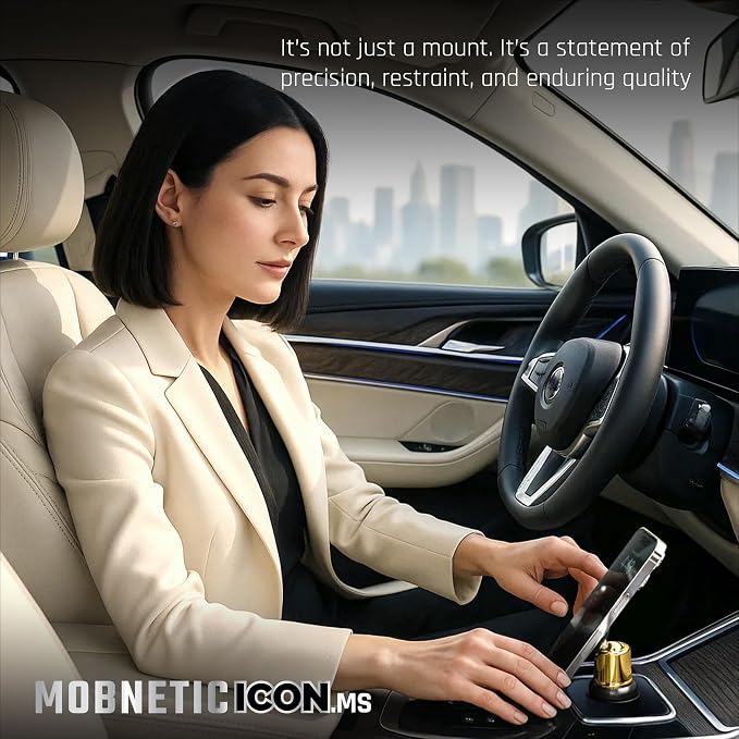 MobNetic Icon.MS MagSafe Compatible Phone Mount, Magnetic Phone Holder for Car w/ 90lb Pull Force, 90º Tilt & 360º Rotation, Aluminum Build, Compatibility for iPhone & Android (Chrome)