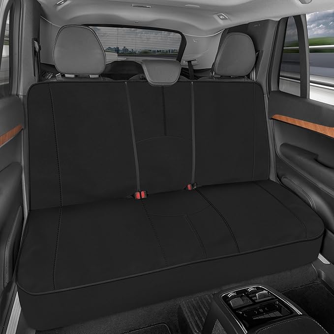 SpillGuard Waterproof Rear Split Bench Seat Covers for Trucks Rear Seat Cover Only - Black Car Seat Covers, Back Seat Covers Only - Durable Neoprene Spill Resistant for Kids & Dogs