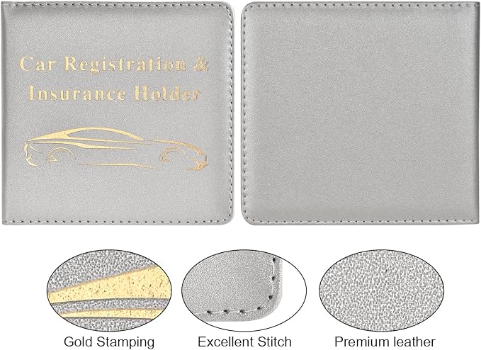Car Registration and Insurance Holder, Vehicle Glove Box Car Organizer Men Women Wallet Accessories Case for Cards, Essential Document, Driver License, Silver
