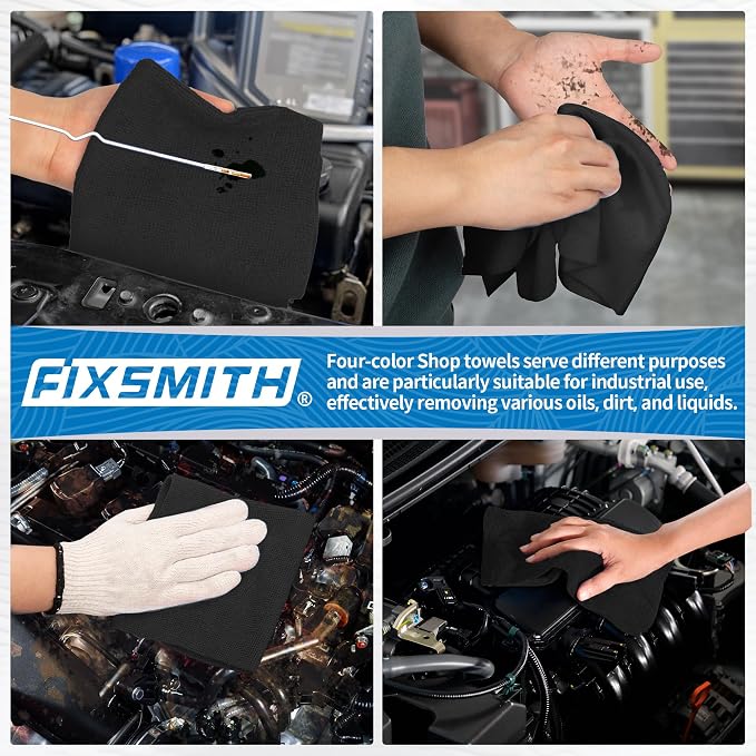 Microfiber Cleaning Cloth, Shop Towels Bulk, 24 Pack Black Microfiber Towels for Cars, All-Purpose Absorbent Cleaning Rags, Dust Cloth for Automotive, Mechanic, Garage, Bar, 12 x 11 inch