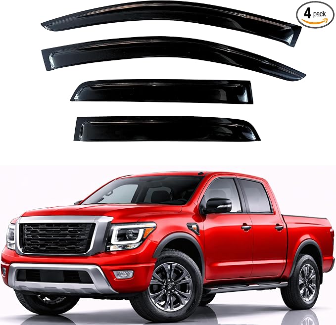 KPY Rain Guards Fit for 2016-2024 Nissan Titan Crew Cab, Out-Channel Window Visors Vent Wind Deflectors 4PC, Truck Accessories for 2017-2024 Nissan Titan XD Crew Cab (Full-Size Cabs)