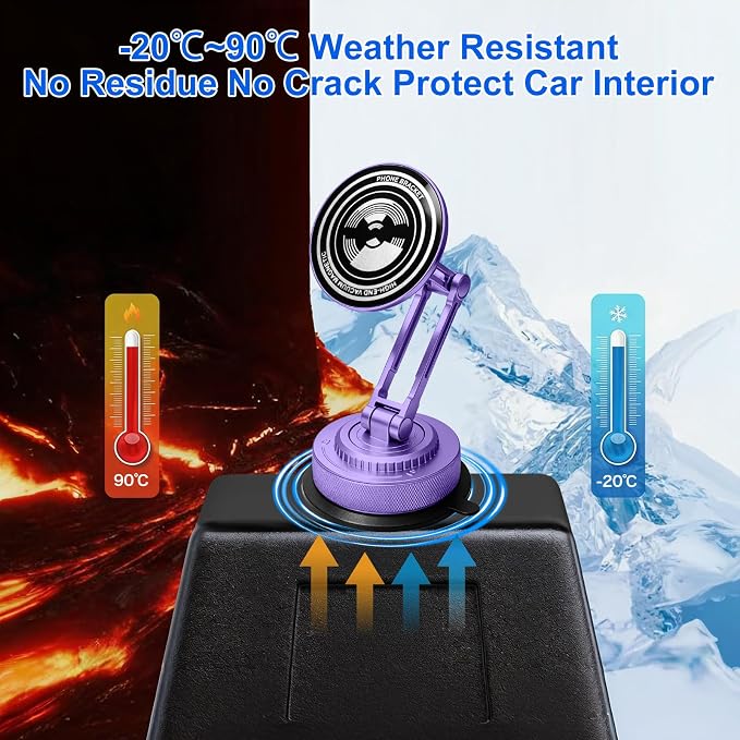 All-Metal Alloy Long Arm Magnetic Suction Cup Car Phone Mount(Purple) | Strong Powerful Magnetic Heavy-Duty Windshield Dash 360° Mechanical Rotation Cell Mobile Phone Vehicle Bracket for All Cars
