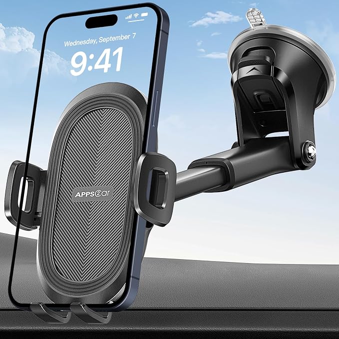 Car Phone Mount with Suction Cup, Universal Windshield Dashboard Holder with Sticky Gel Pad, Compatible with iPhone 17/16/15/14/13, Samsung, Most Smartphones