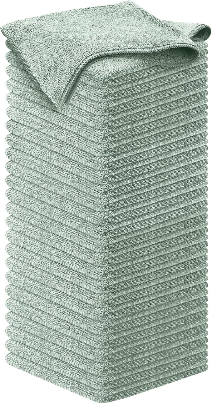Microfiber Cleaning Cloth - Sea Green - 50Pcs (12.5x12.5 inch) High Performance - 1200 Washes, Ultra Absorbent Car Towel Traps Grime & Liquid for Streak-Free Mirror Shine - car Washing Cloth