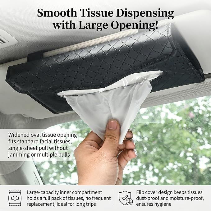 Car Tissue Holder, Car Napkin Holder, PU Leather Auto Visor Tissue Box, Auto Interior Accessories Sun Visor Paper Towel Cover Case Backseat Napkin Organizer for Sedan Truck SUV (Black)