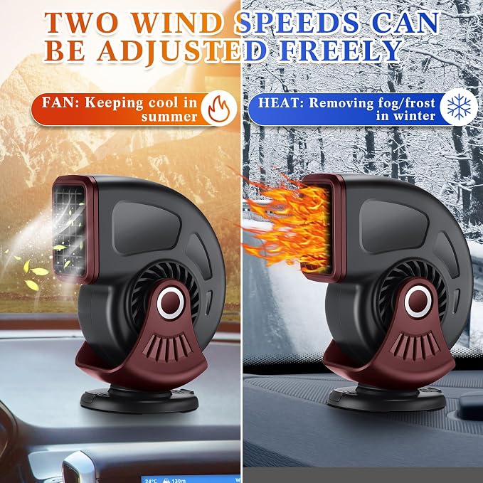 3 Pcs Car Heater & Defogger 12v 150w Rapid Windshield Defroster Portable Auto Fan Heater Plug in Cigarette Lighter 2 in 1 Fast Heating or Cooling with 360 Degree Suction(Black Red)