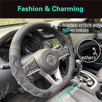 D Shaped 14.5-15 Inch Steering Wheel Cover Great Grip with 3D Honeycomb Anti-Slip Design, Flat Bottom 14.5-15 Inch (Black/Red Stitch)