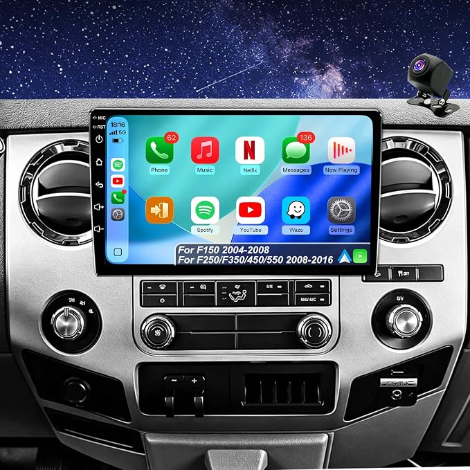 5GWiFi Upgrade Car Radio for Ford F150 2004-2008, F250 F350 F450 F550 2008-2016, E150/E250/E350 2009-2014, Expedition 2007-2014 10inch Touch Screen Stereo Carplay Android Auto GPS Navigation FM Camera