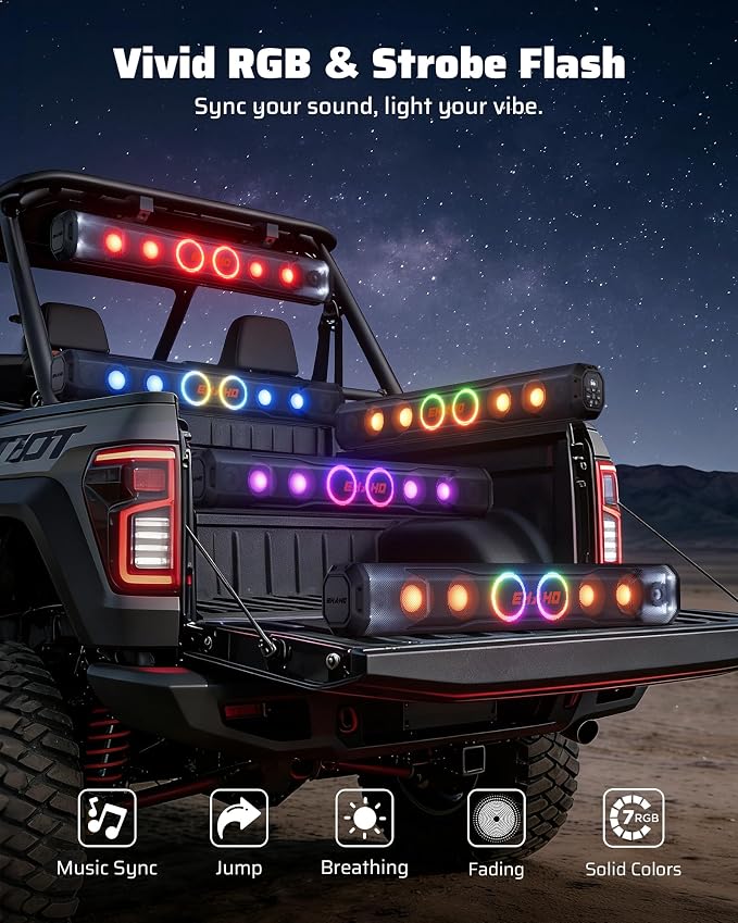 35 Inch 8 Speaker UTV Sound Bar, Bluetooth Golf Cart Speakers [Color Changing RGB & Strobe Light] IP66 Waterproof ATV Speaker System, SXS SoundBar Compatible with Polaris RZR CFmoto Can-Am