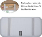 Car Sun Visor Organizer, Auto Storage Pouch with 3 CD Sleeves, Pen Holder, Strap & Pocket for Sunglass, Document, Card - Gray