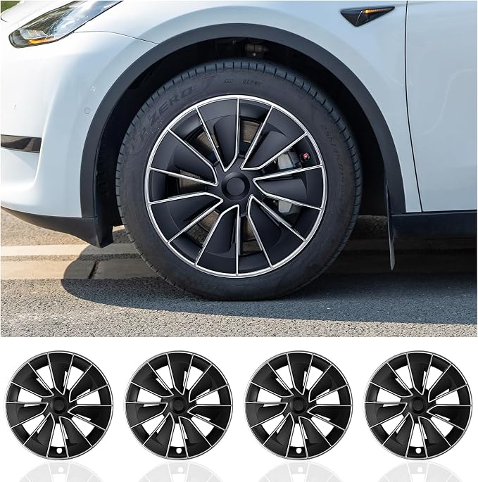 for Tesla Wheel Cover 19 inch, for Tesla Model Y(2020-2024) Wheel Covers, Wheel Cover Silver Black Knife Style 4PCS Hubcaps 19inch Rim Full Cover Hubcaps Decoration Accessories